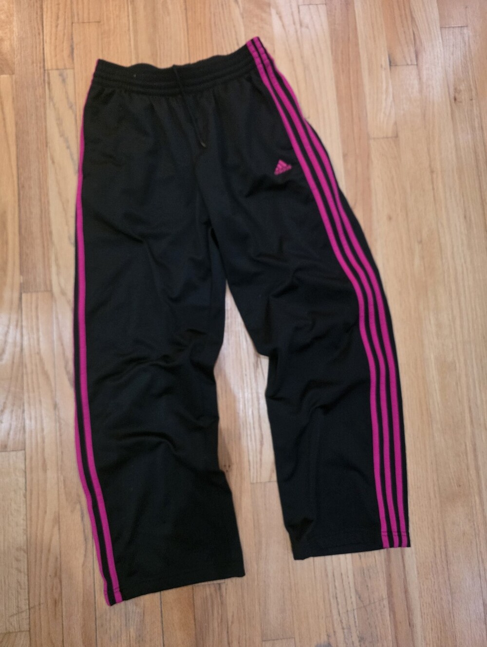Y2K Black Adidas Track Pants Hot Pink Three Stripe Sz M Womens